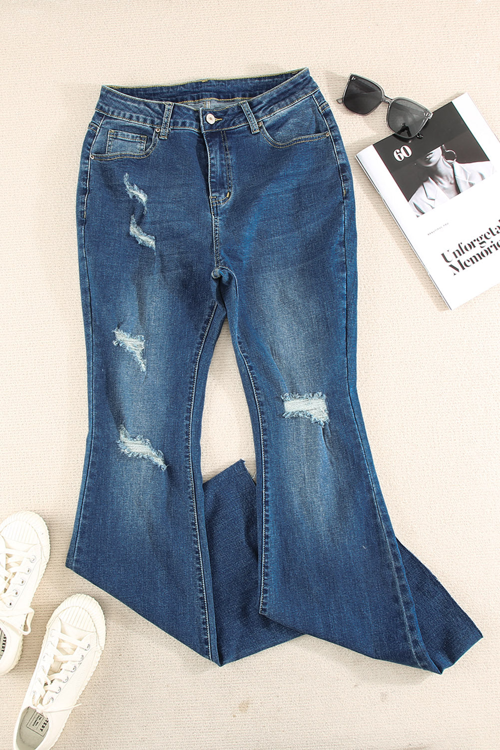 Dark Wash Mid Rise Flare Womens Jeans - US2EInc Apparel Plug Ltd. Co