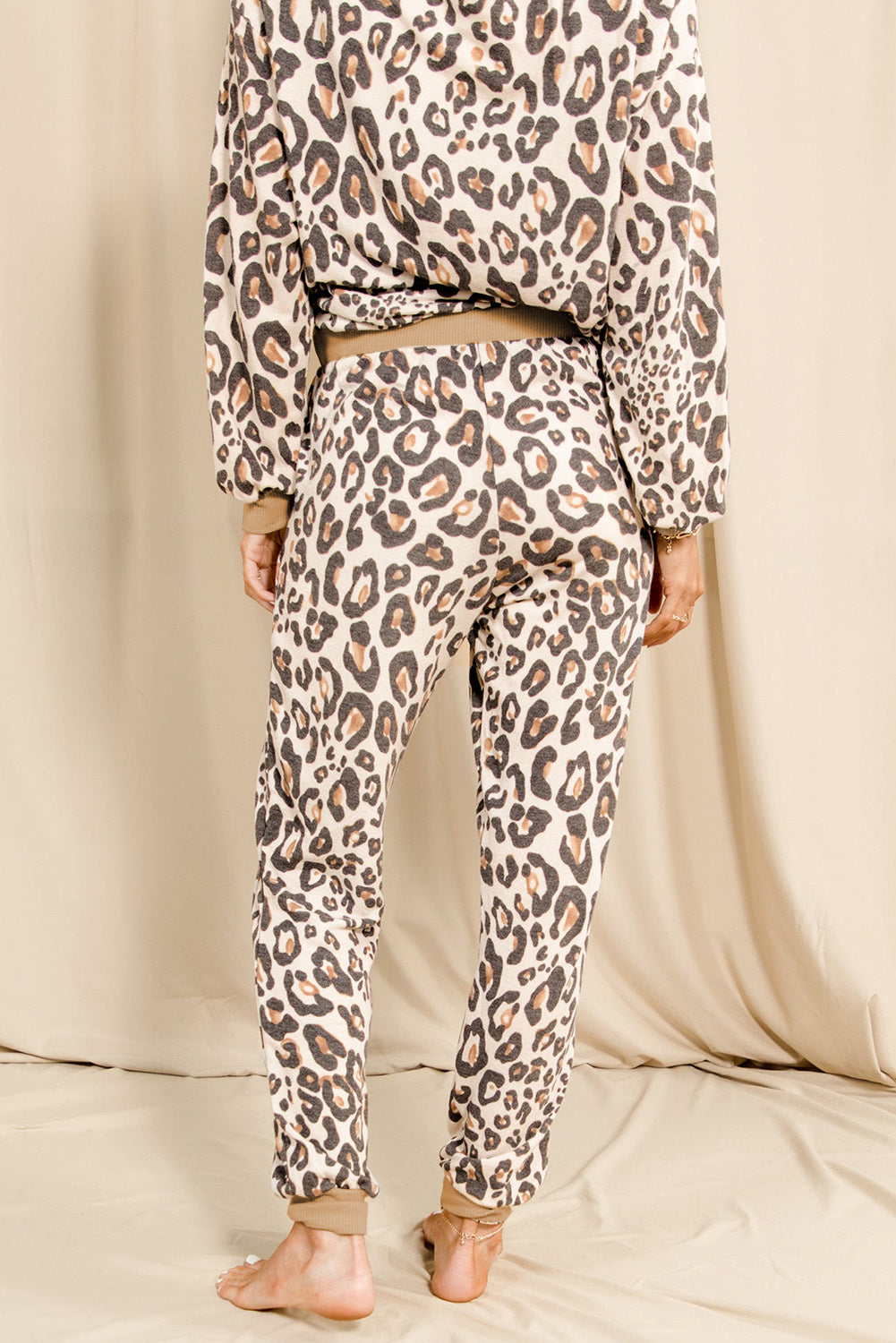 Leopard Print Long Sleeve Top and Drawstring Womens PantsLoungewear - US2EInc Apparel Plug Ltd. Co