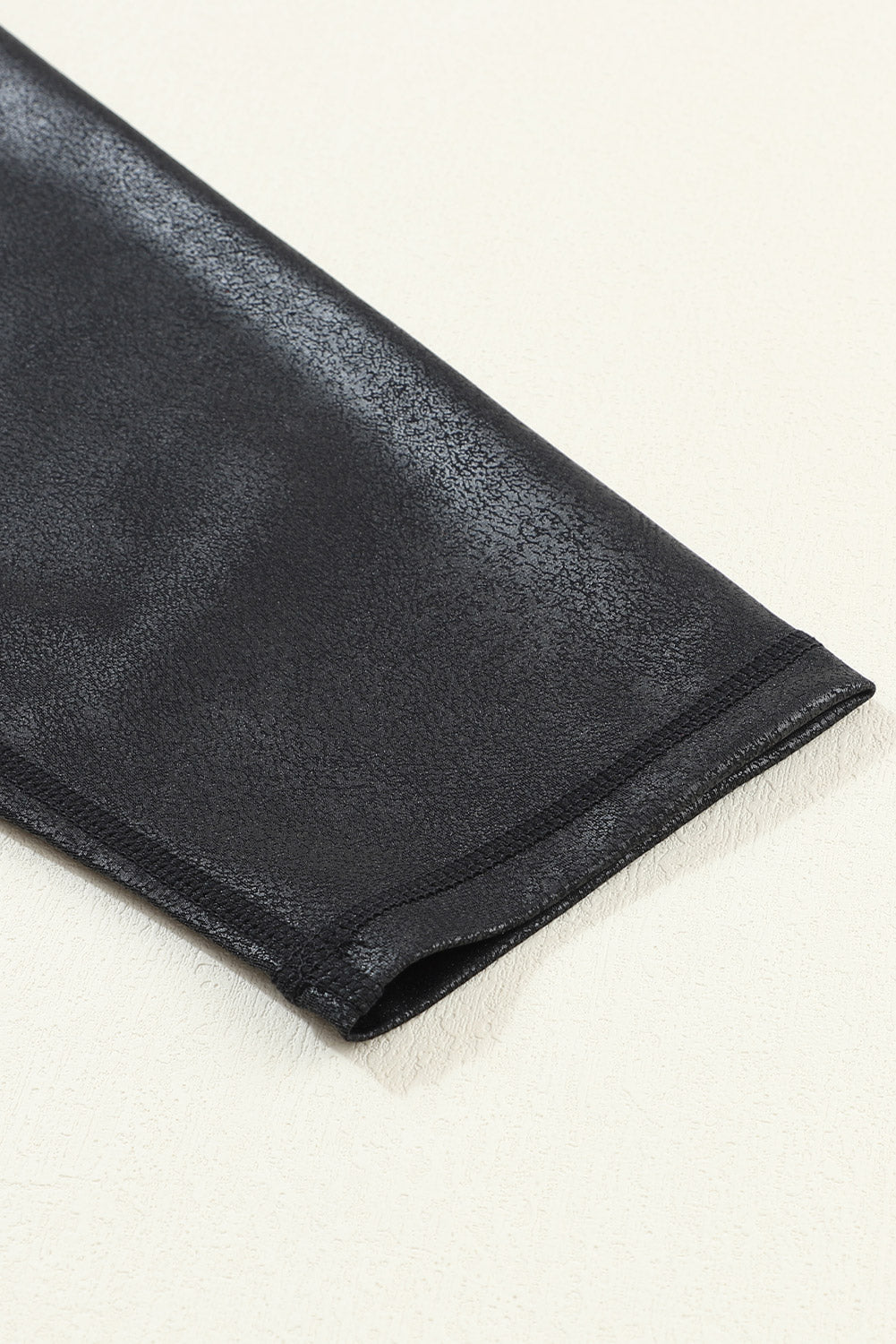 Black Crossed Dip Waist Sleek Leather Womens Leggings - US2EInc Apparel Plug Ltd. Co