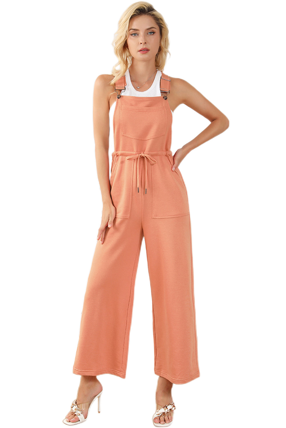 Orange Pocketed Drawstring Wide Leg Womens Overalls - US2EInc Apparel Plug Ltd. Co