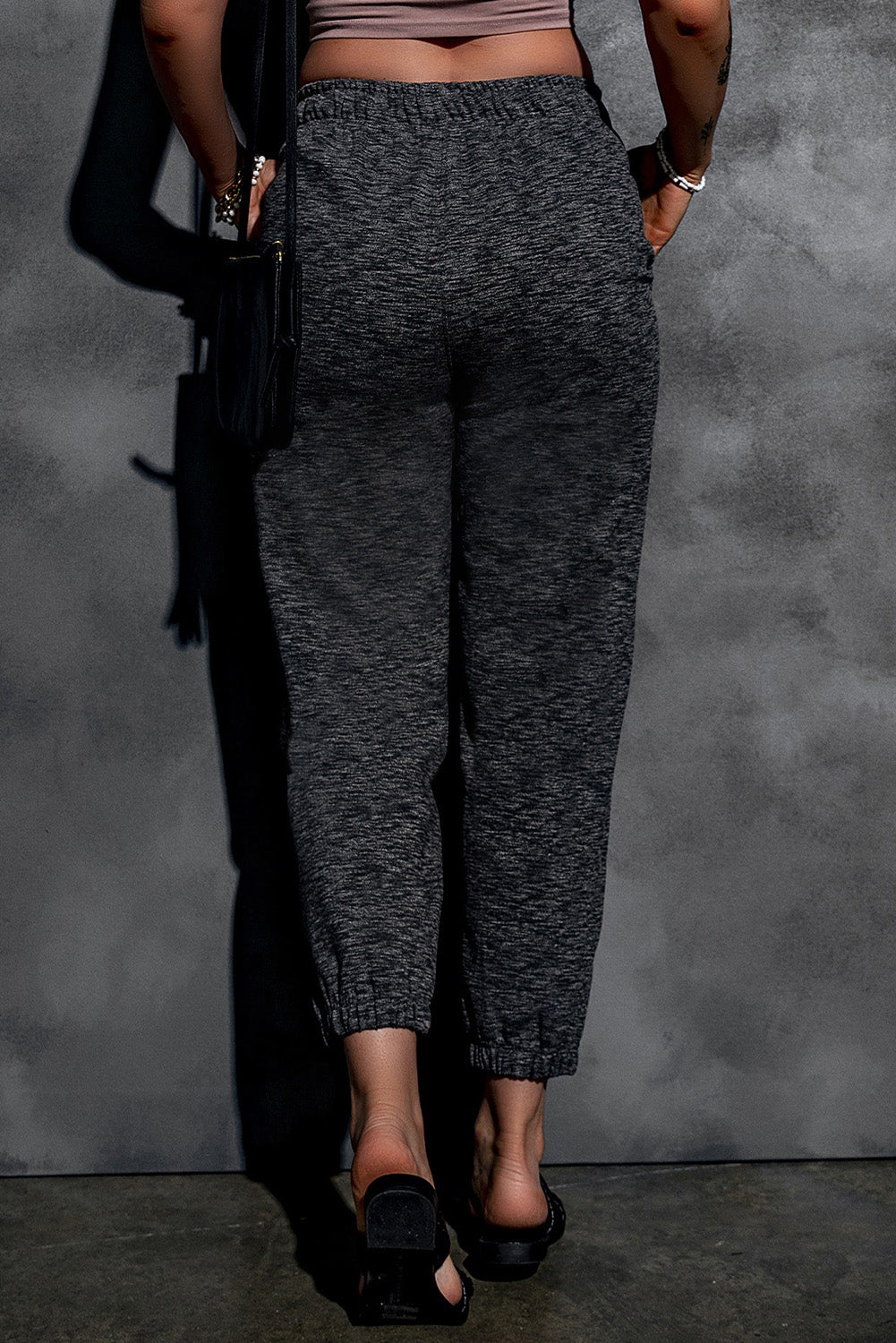 Gray Heather Textured Drawstring Pocketed Womens Pants - US2EInc Apparel Plug Ltd. Co