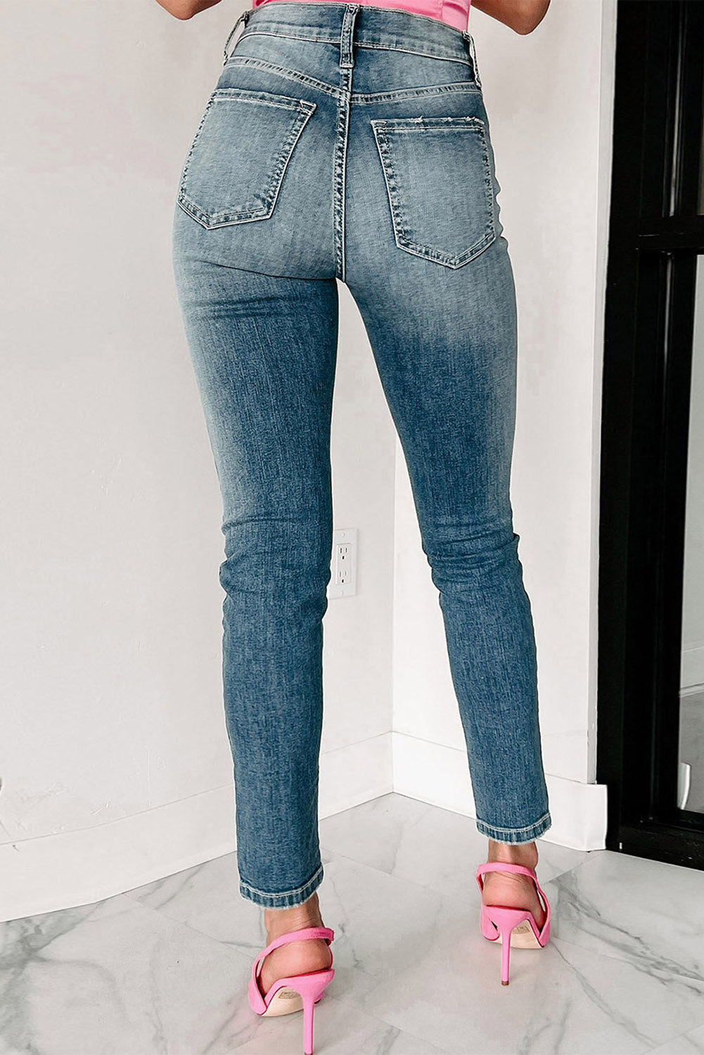 Blue Distressed Ripped Skinny Womens Jeans - US2EInc Apparel Plug Ltd. Co