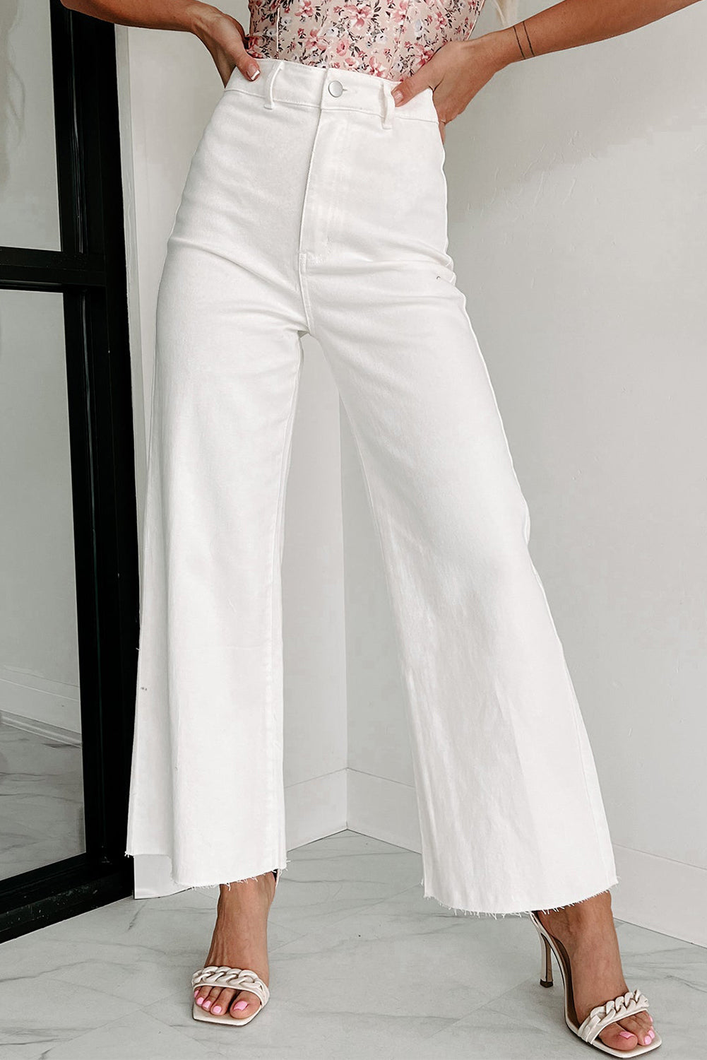 White Wide Leg Crop Womens Jeans - US2EInc Apparel Plug Ltd. Co