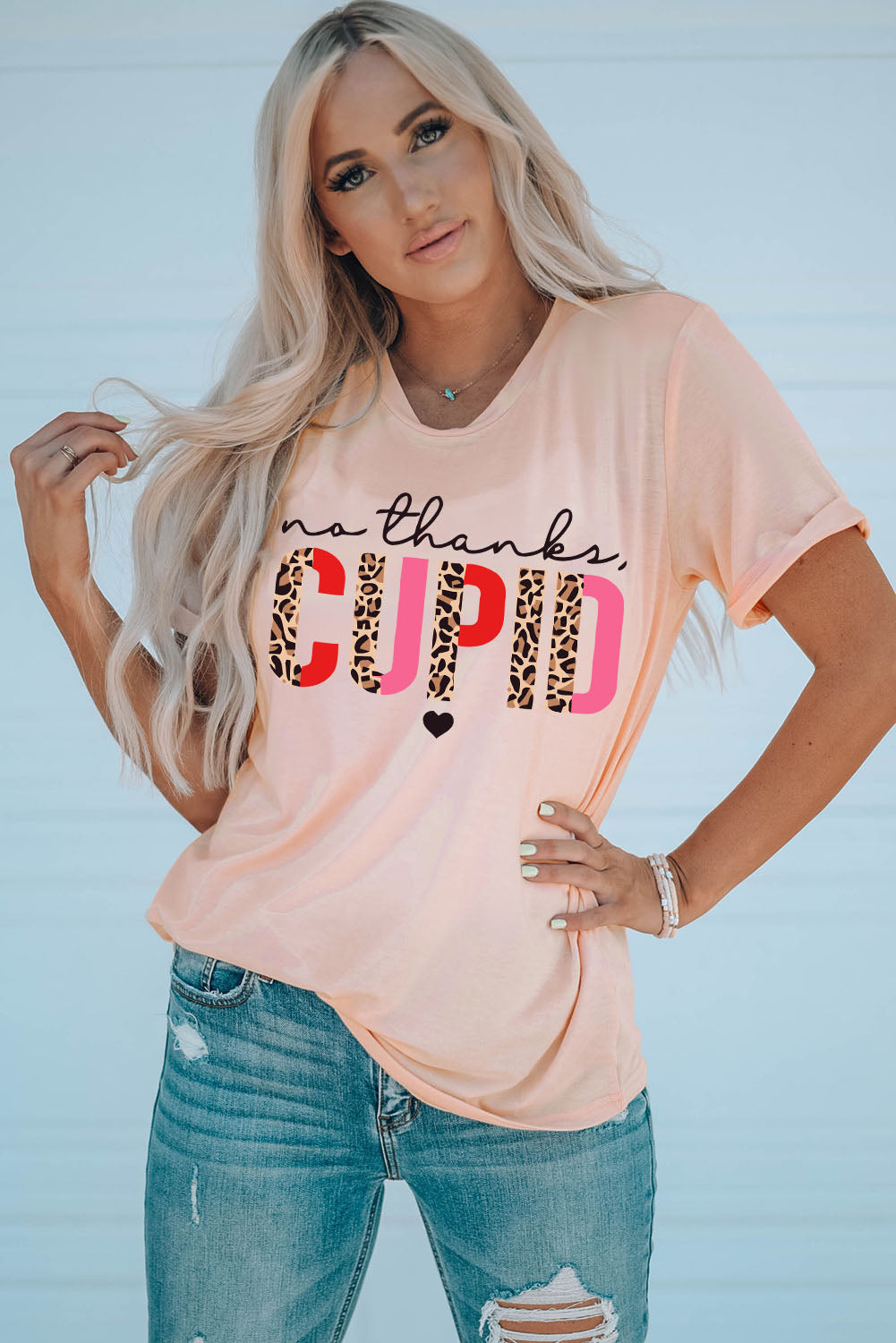 Pink No Thanks CUPID Slogan Graphic Womens T Shirt - US2EInc Apparel Plug Ltd. Co