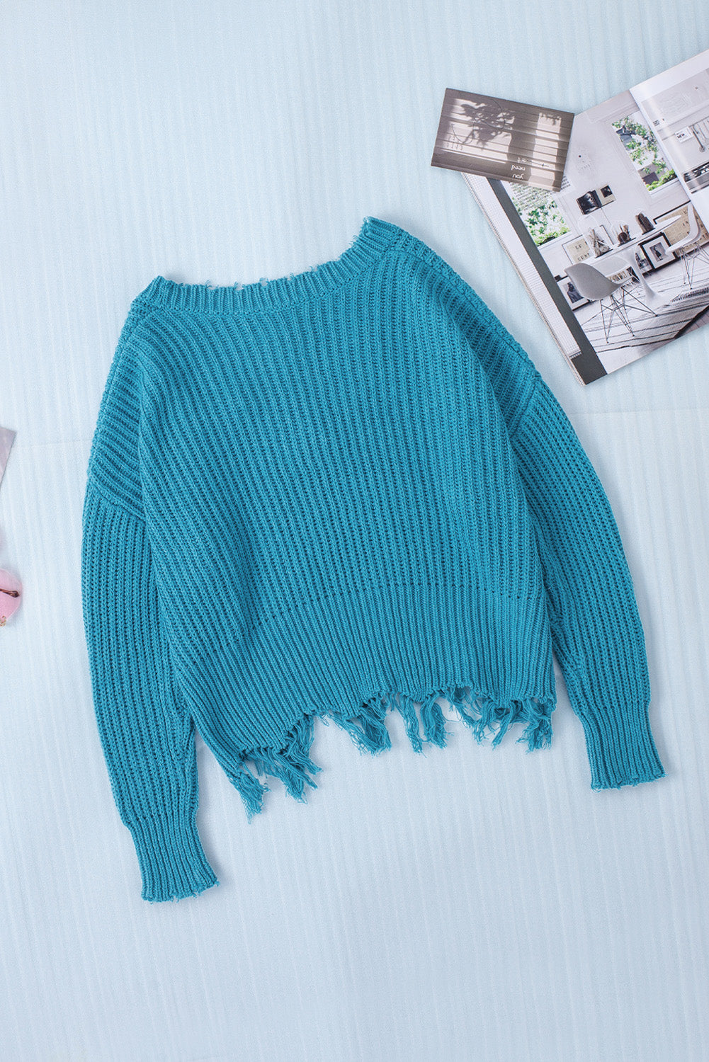 Gray Hollow-out Distressed Tassels Womens Sweater - US2EInc Apparel Plug Ltd. Co