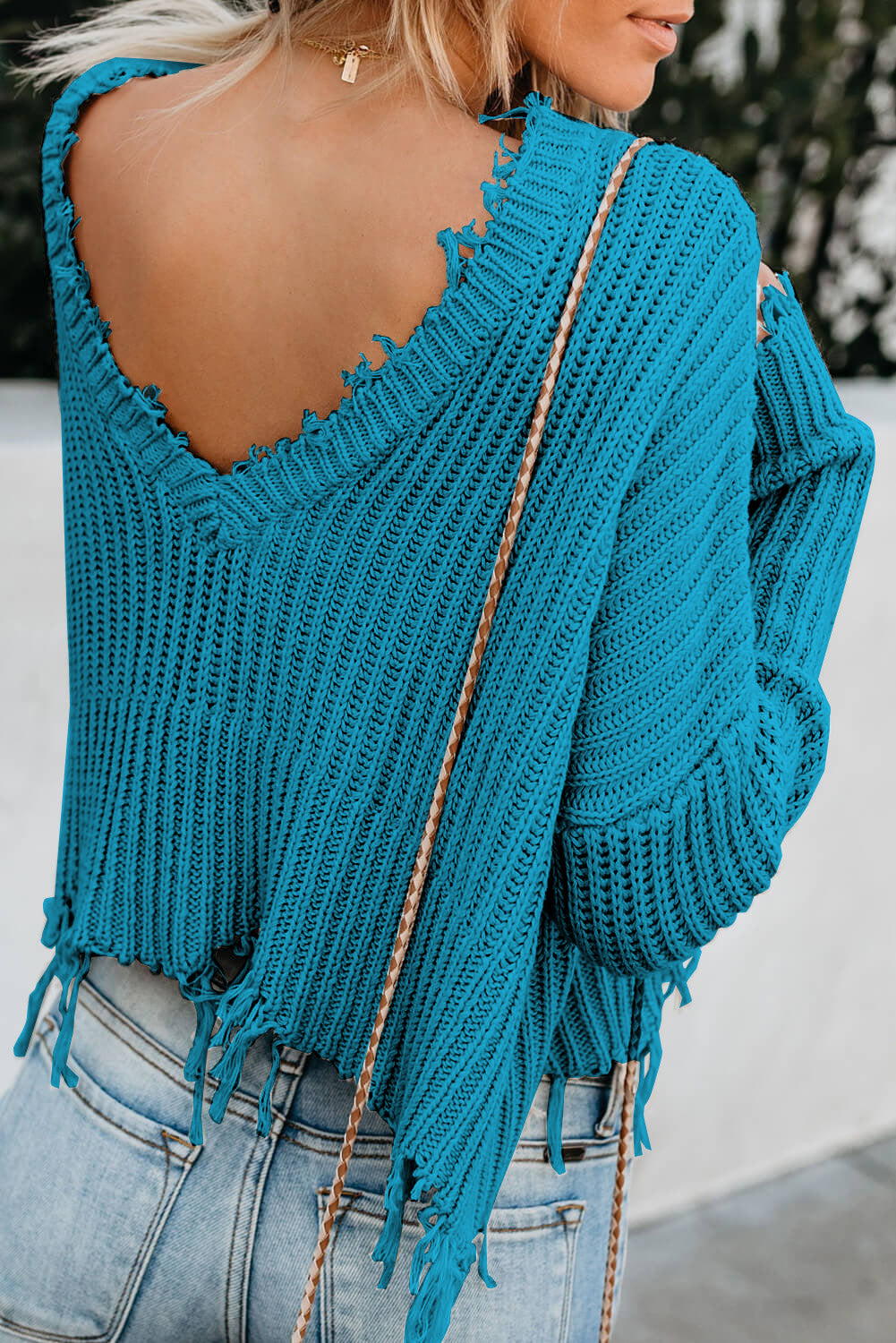 Gray Hollow-out Distressed Tassels Womens Sweater - US2EInc Apparel Plug Ltd. Co