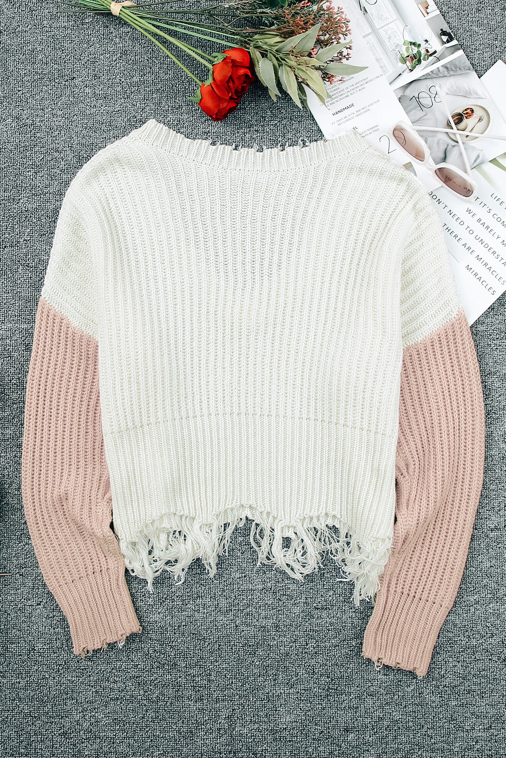 Gray Hollow-out Distressed Tassels Womens Sweater - US2EInc Apparel Plug Ltd. Co