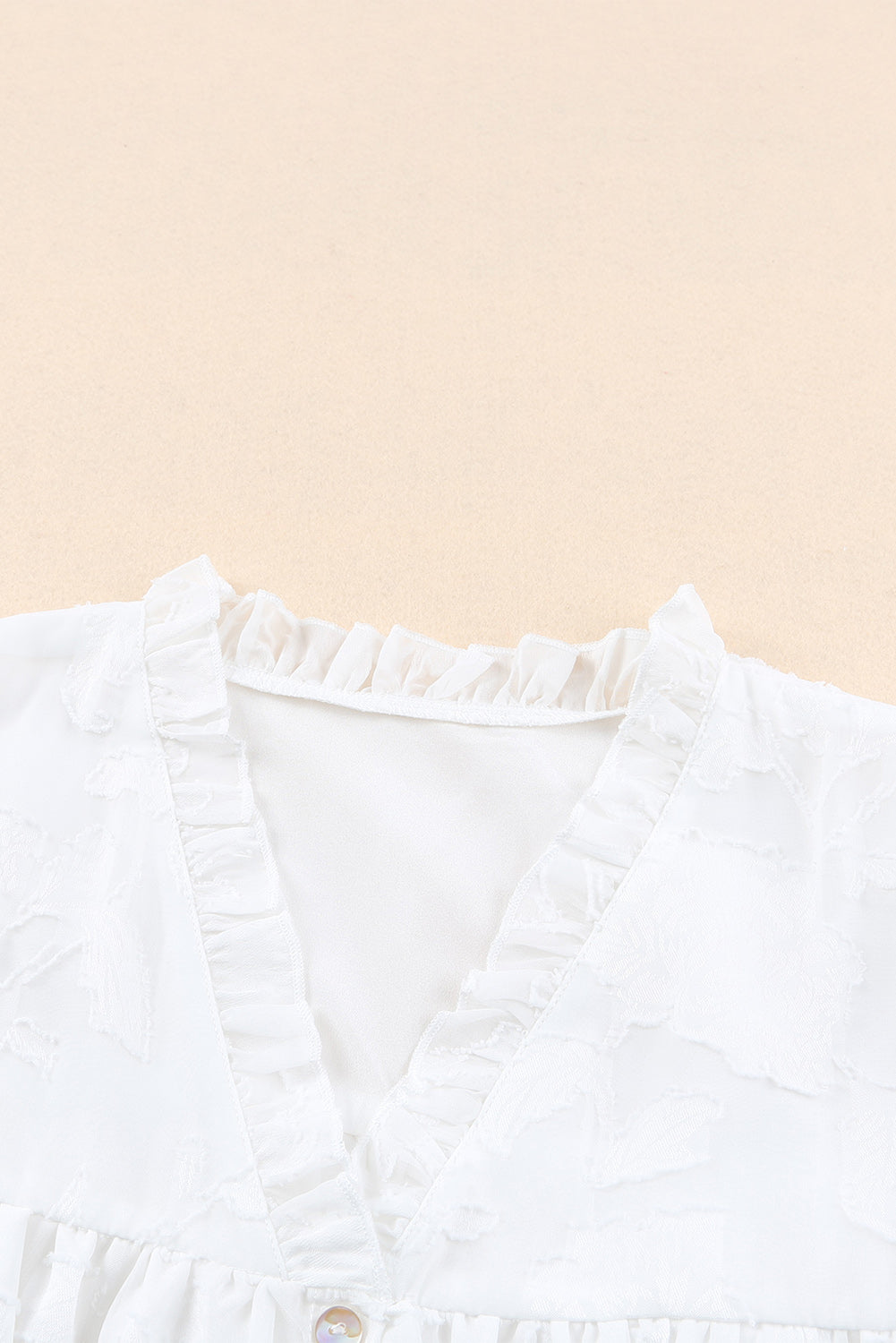White Floral Textured V Neck Buttoned Blouse Womens - US2EInc Apparel Plug Ltd. Co