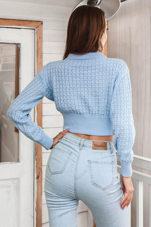 Round Neck Long Sleeve Cropped Womens Sweater - US2EInc Apparel Plug Ltd. Co