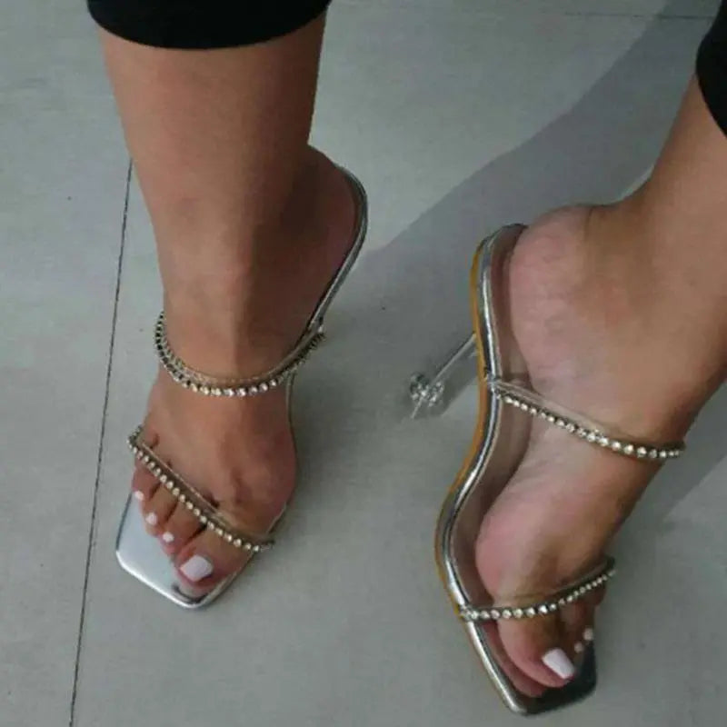 New Women Rhinestone High heels Square Toe Shoes - US2EInc Apparel Plug Ltd. Co