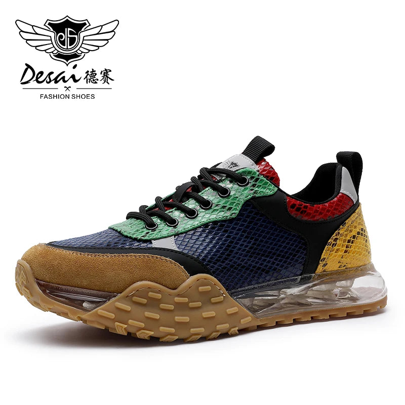 Desai Brand Genuine Leather Shoes For Men Multi Color Walking Casual Sneakers - US2EInc Apparel Plug Ltd. Co