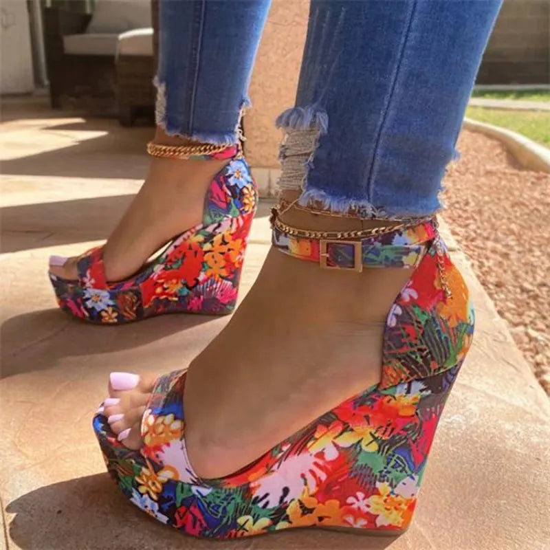 New Summer Floral Design Women Wedge Shoes - US2EInc Apparel Plug Ltd. Co