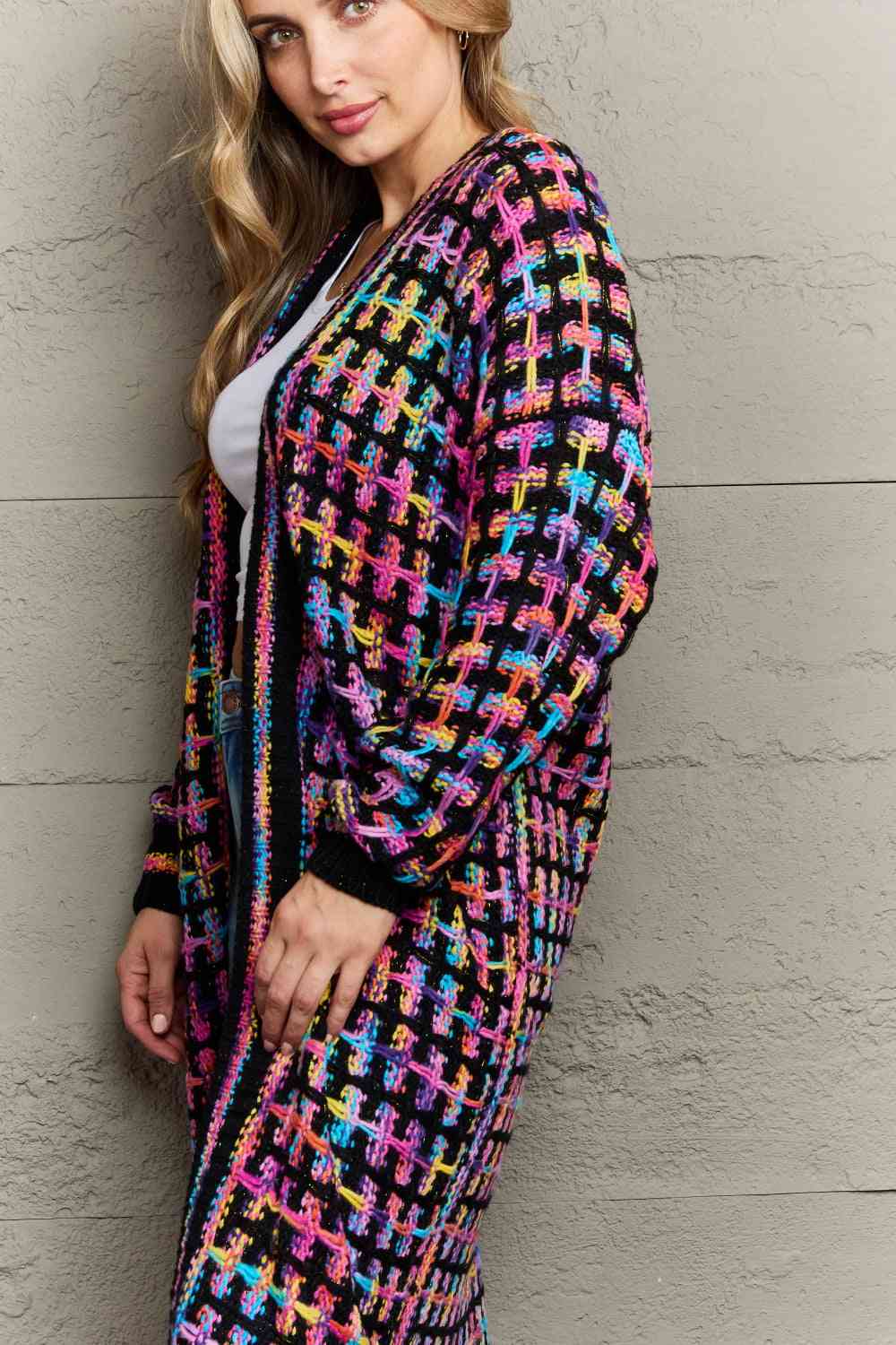 Multicolored Open Front Fringe Hem Womens Cardigan Sweater - US2EInc Apparel Plug Ltd. Co