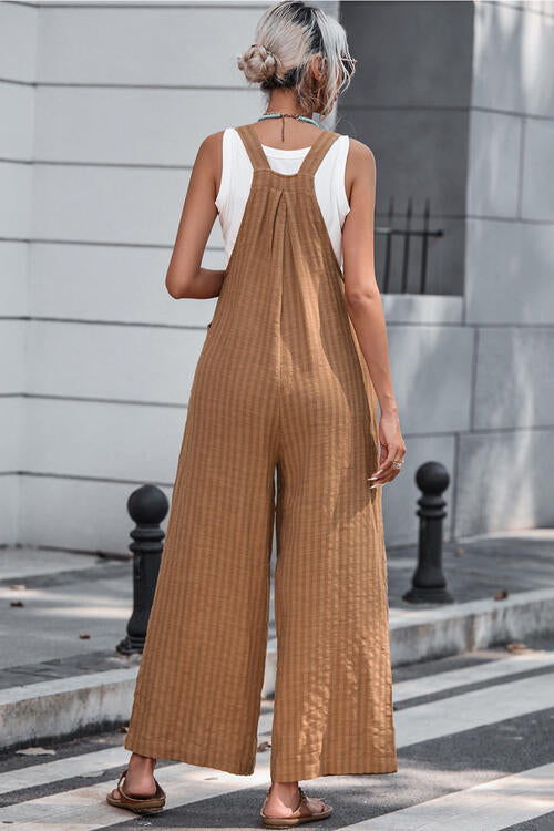Texture Buttoned Wide Leg Womens Overalls - US2EInc Apparel Plug Ltd. Co