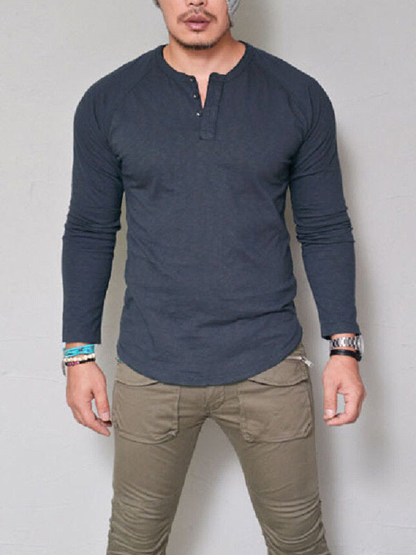 Men's Solid Color Long Sleeve Henley Shirts - US2EInc Apparel Plug Ltd. Co