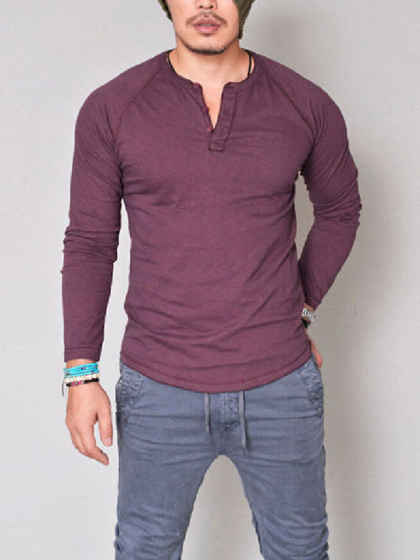 Men's Solid Color Long Sleeve Henley Shirts - US2EInc Apparel Plug Ltd. Co